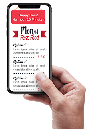 Speisekarte mit aktiver Happy Hour Aktion